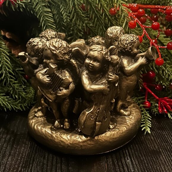 Antique Ornate Cherubs Angel Playing Instruments Candle Holder - Picture 4 of 12